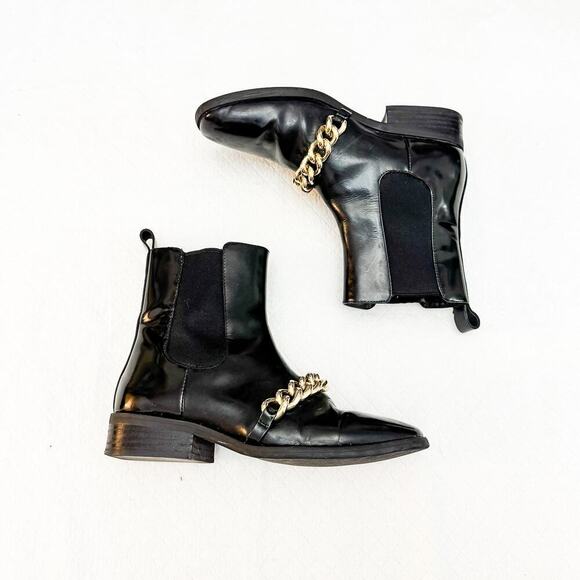 Jeffrey Campbell Emrys Chelsea Boot Black Leather Patent Gold Chains Size 6 - Picture 6 of 6